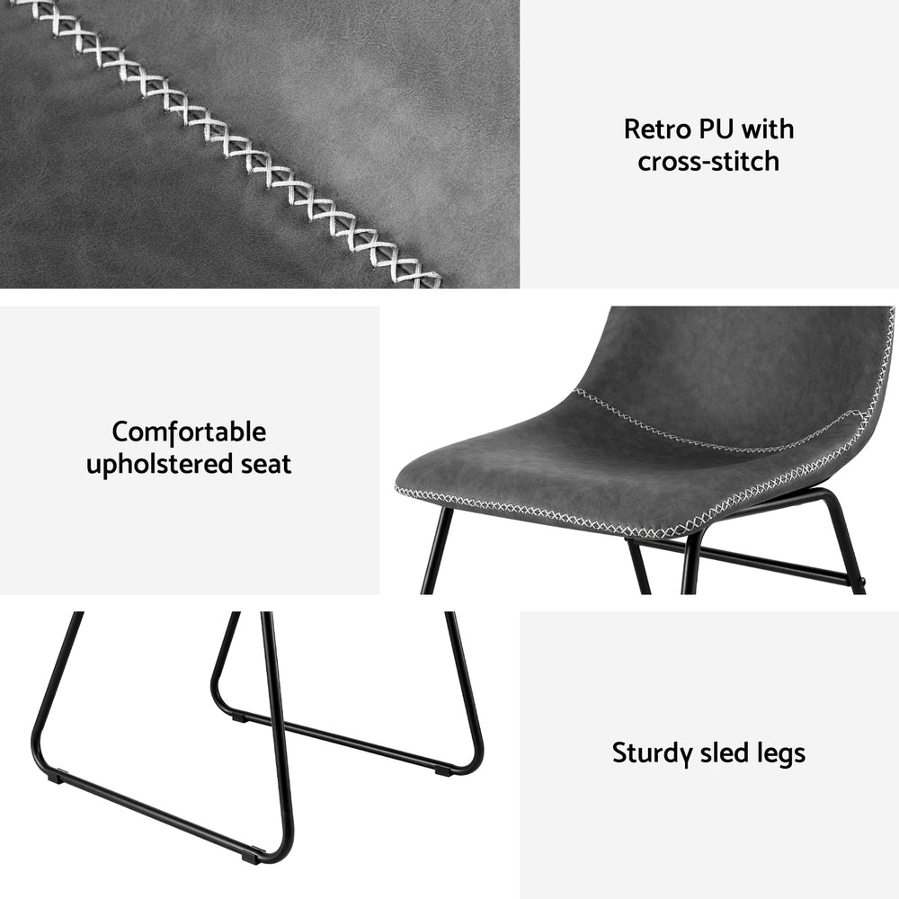 Artiss 2x Dining Chairs Retro PU Leather Kitchen Lounge Cafe Accent Chair Grey - Image 6
