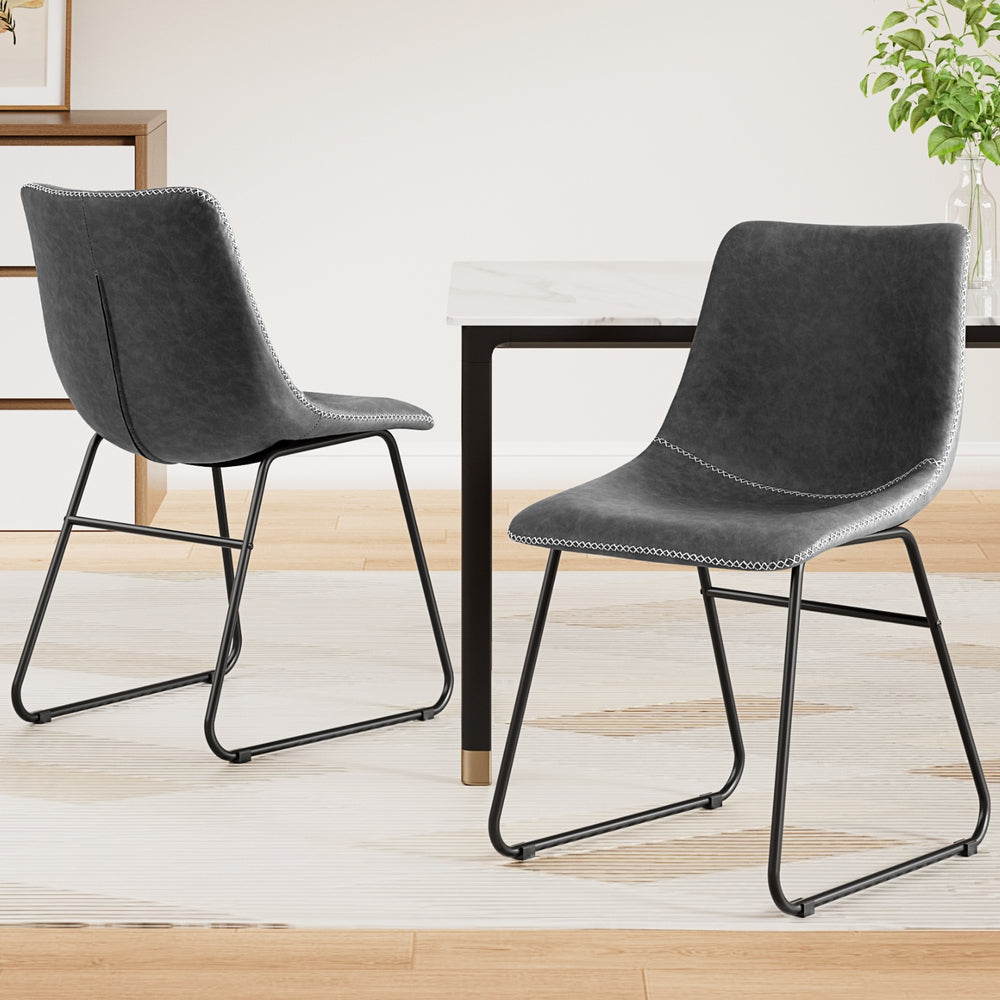 Artiss 2x Dining Chairs Retro PU Leather Kitchen Lounge Cafe Accent Chair Grey - Image 7