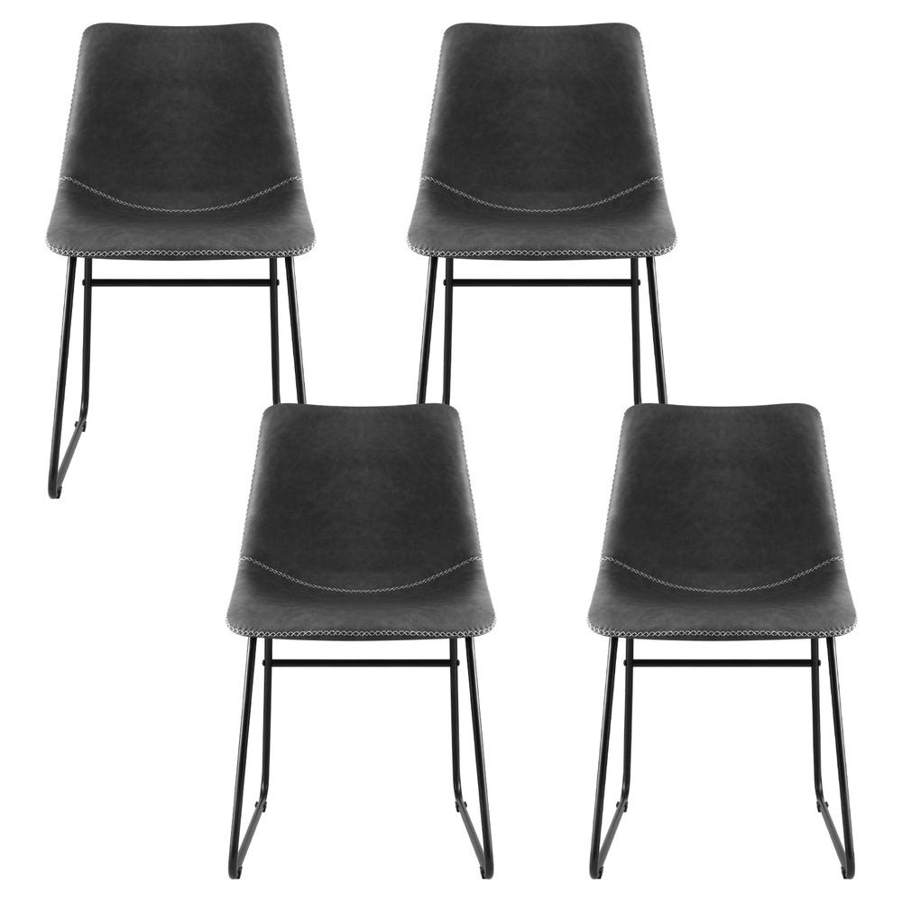 Artiss 4x Dining Chairs Retro PU Leather Kitchen Lounge Cafe Accent Chair Grey - Image 3