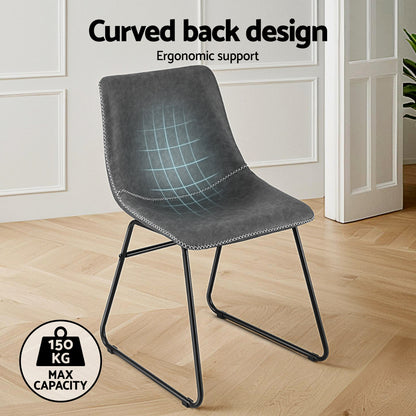 Artiss 4x Dining Chairs Retro PU Leather Kitchen Lounge Cafe Accent Chair Grey - Image 4