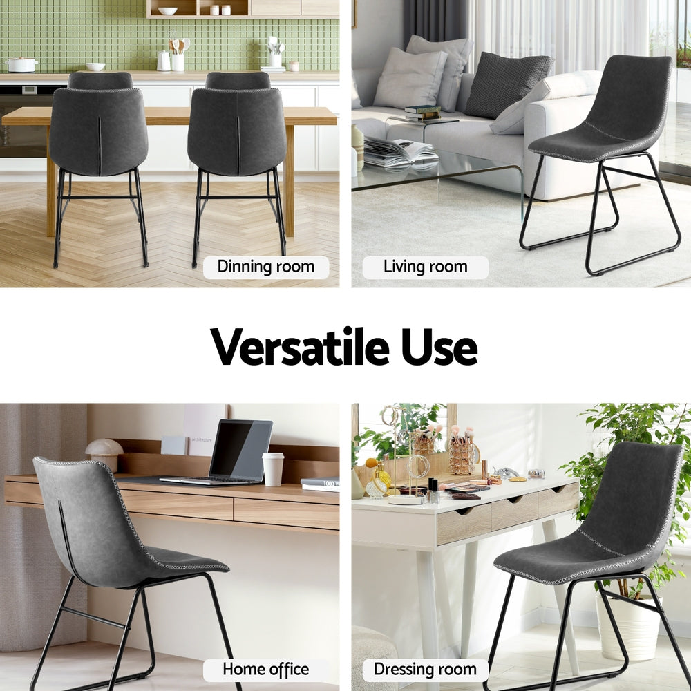 Artiss 4x Dining Chairs Retro PU Leather Kitchen Lounge Cafe Accent Chair Grey - Image 5