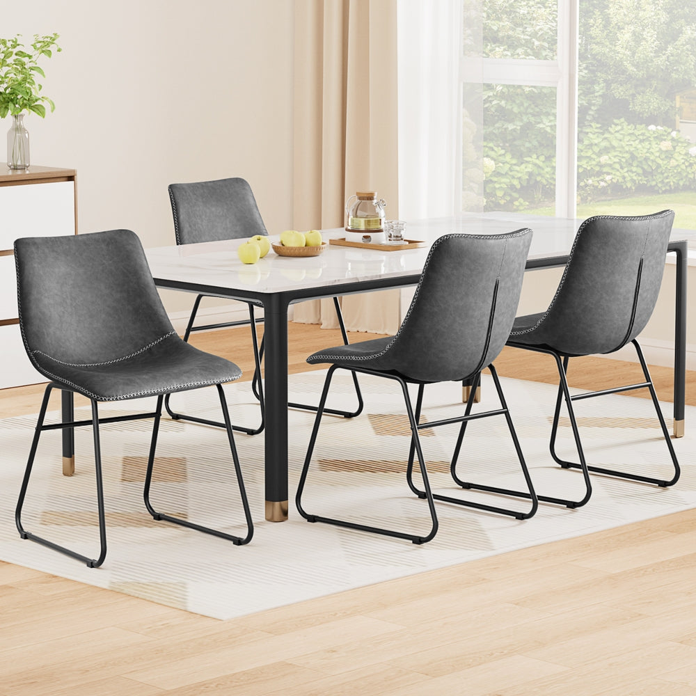 Artiss 4x Dining Chairs Retro PU Leather Kitchen Lounge Cafe Accent Chair Grey - Image 7