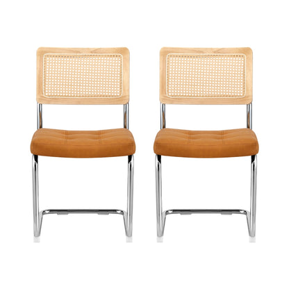 Artiss Dining Chairs Set of 2 PU Leather Rattan Cantilever Brown - Image 3