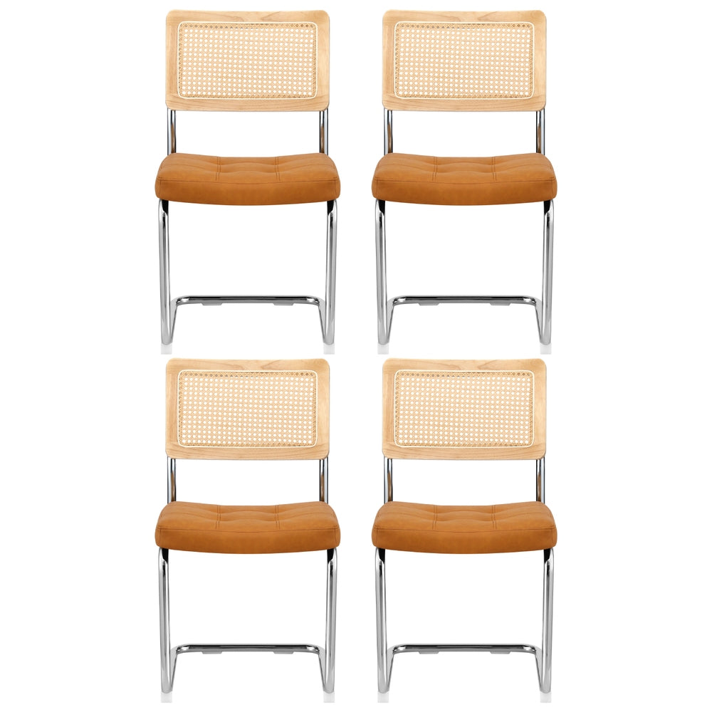 Artiss Dining Chairs Set of 4 PU Leather Rattan Cantilever Brown - Image 3