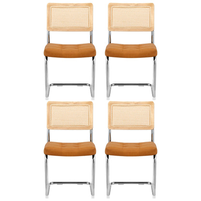 Artiss Dining Chairs Set of 4 PU Leather Rattan Cantilever Brown - Image 3