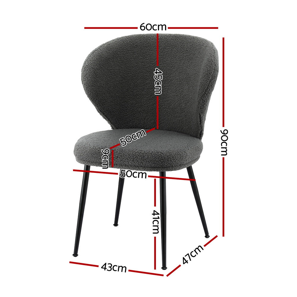 Artiss 2x Dining Chairs Sherpa Boucle Wing Back Grey - Image 2