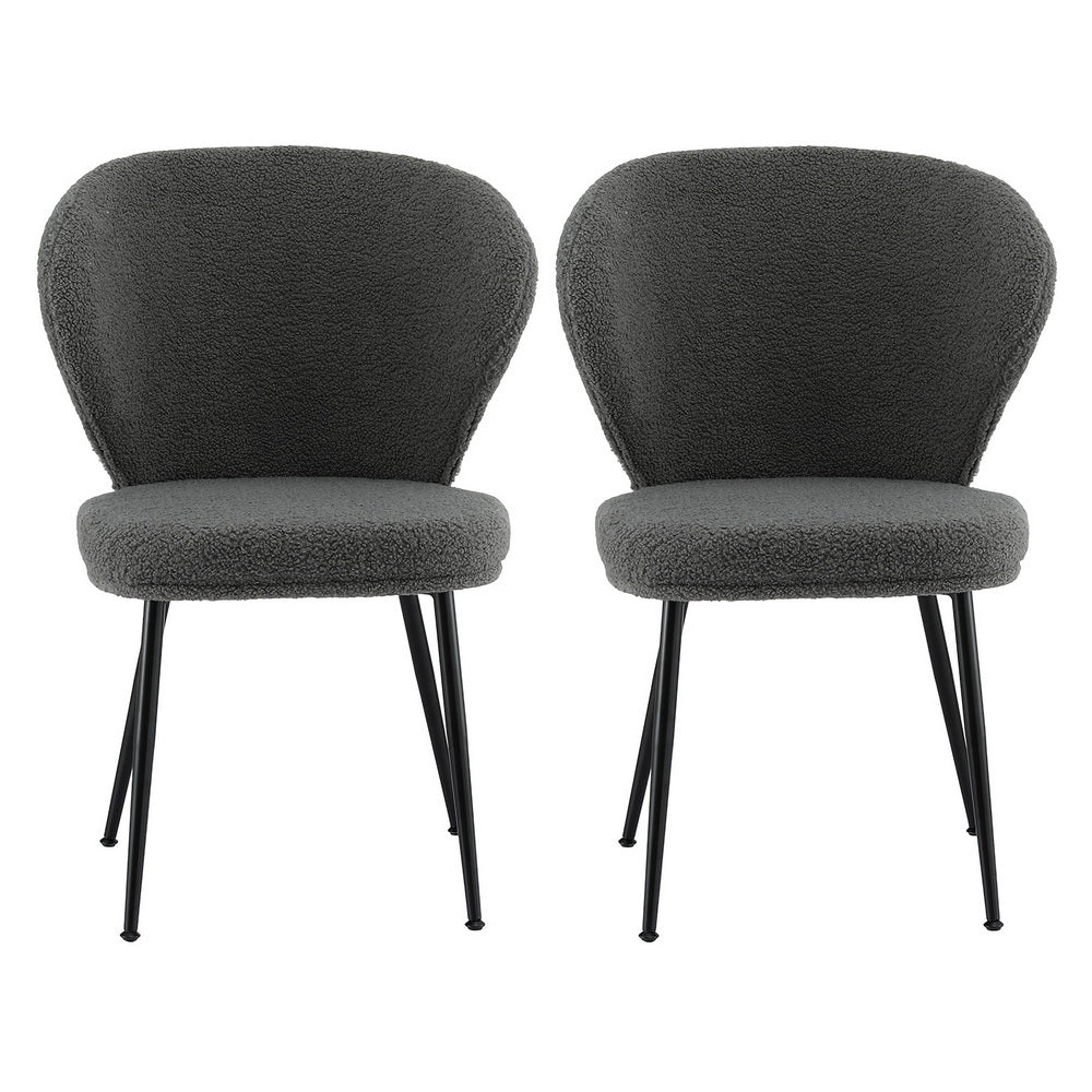 Artiss 2x Dining Chairs Sherpa Boucle Wing Back Grey - Image 3