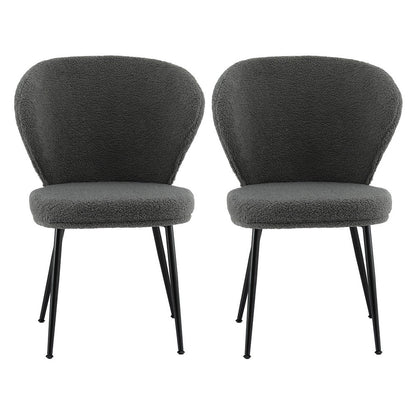 Artiss 2x Dining Chairs Sherpa Boucle Wing Back Grey - Image 3