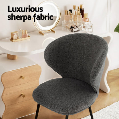 Artiss 2x Dining Chairs Sherpa Boucle Wing Back Grey - Image 5