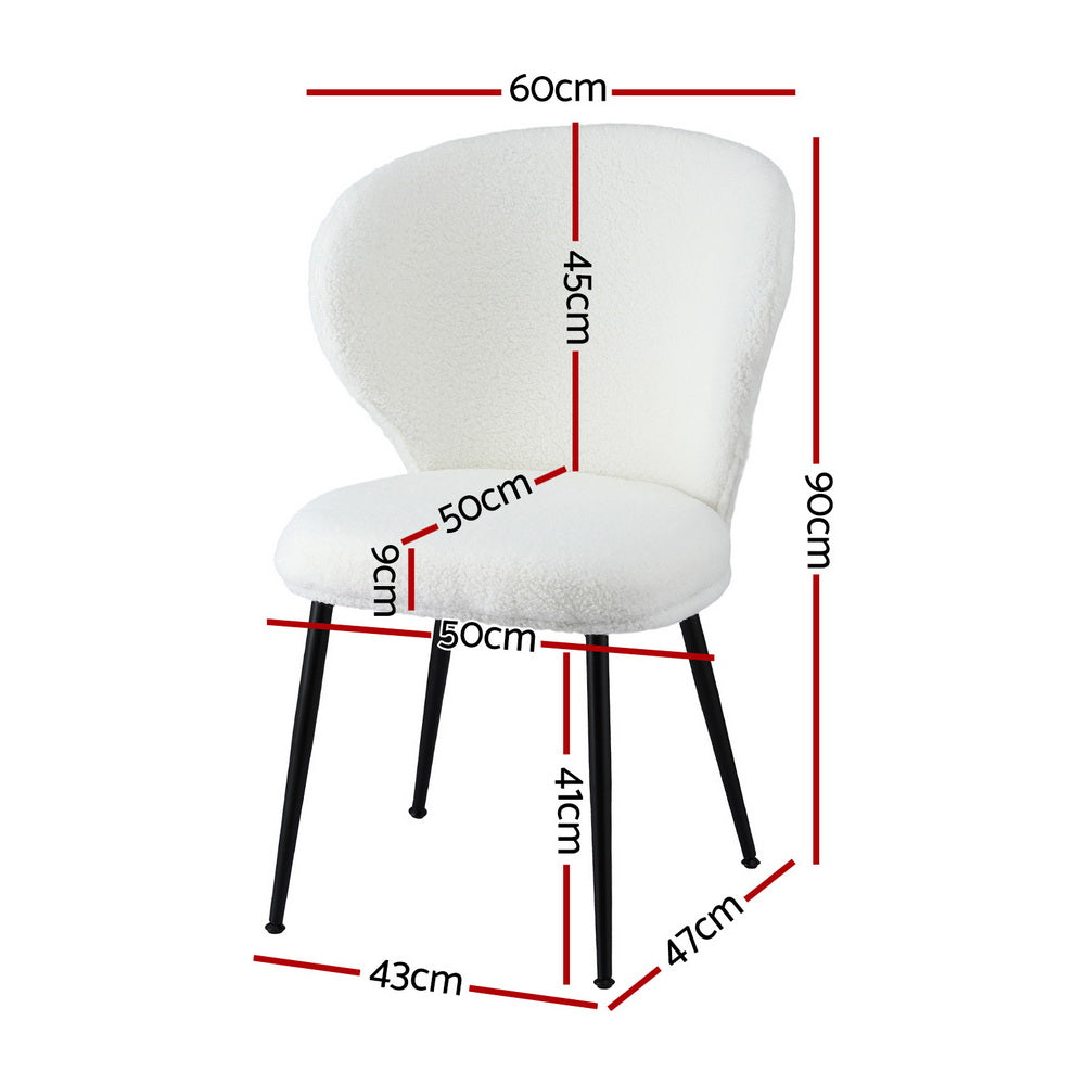 Artiss 2x Dining Chairs Sherpa Boucle Wing Back White - Image 2