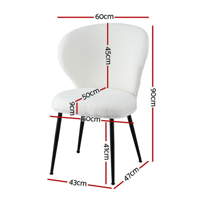 Artiss 2x Dining Chairs Sherpa Boucle Wing Back White - Image 2