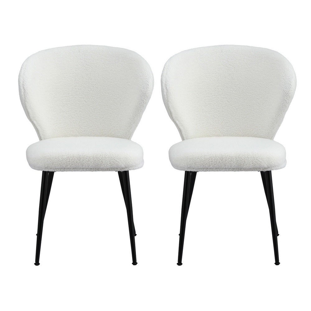 Artiss 2x Dining Chairs Sherpa Boucle Wing Back White - Image 3