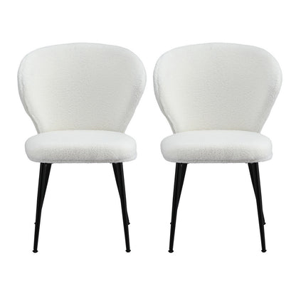 Artiss 2x Dining Chairs Sherpa Boucle Wing Back White - Image 3