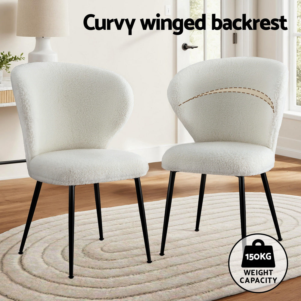 Artiss 2x Dining Chairs Sherpa Boucle Wing Back White - Image 4