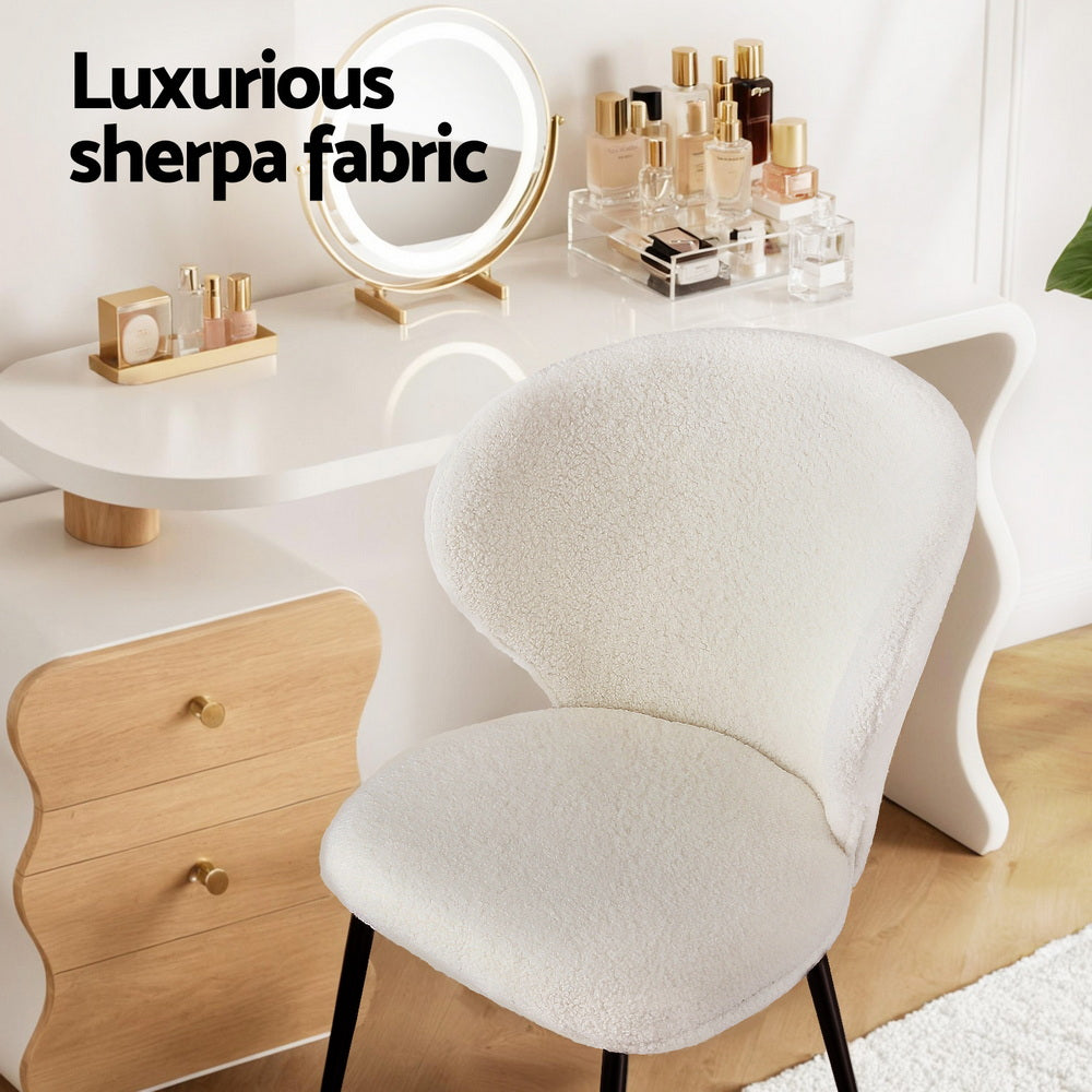 Artiss 2x Dining Chairs Sherpa Boucle Wing Back White - Image 5