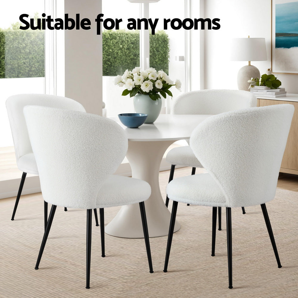 Artiss 2x Dining Chairs Sherpa Boucle Wing Back White - Image 6