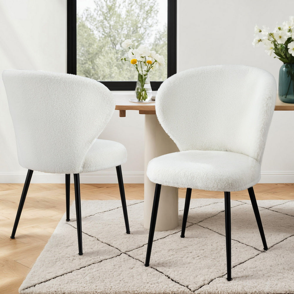 Artiss 2x Dining Chairs Sherpa Boucle Wing Back White - Image 7