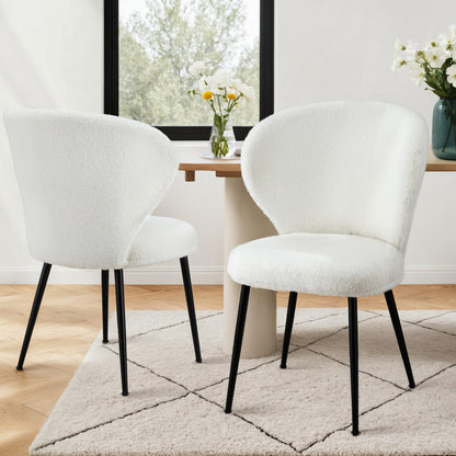 Artiss 2x Dining Chairs Sherpa Boucle Wing Back White - Image 7