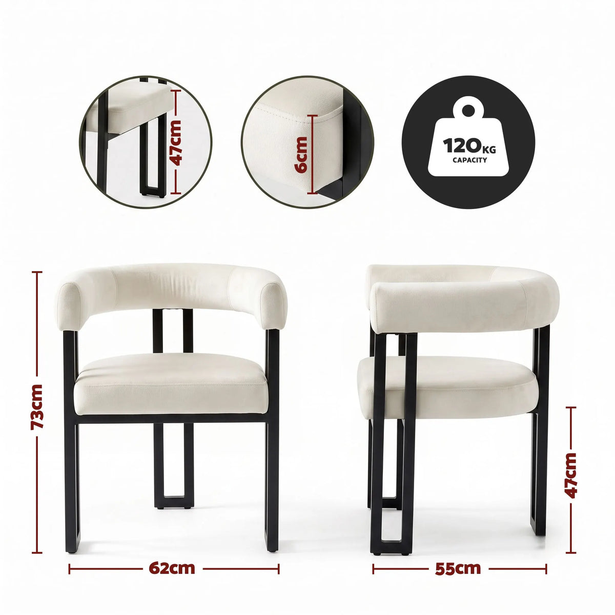 Artiss Dining Chairs Set of 4 Velvet Upholstered Barrel Chairs with Curved Armrests & Back Beige - Image 2