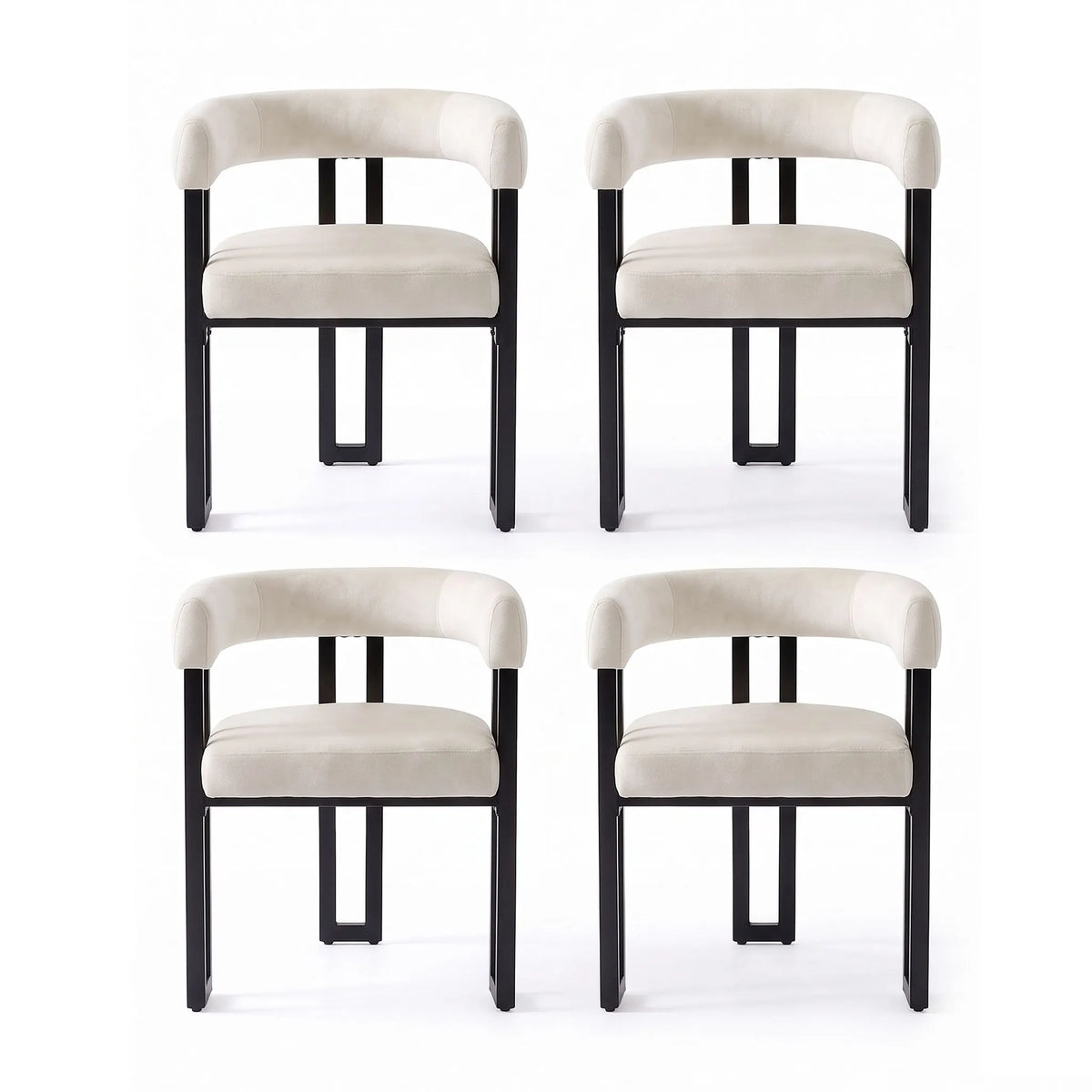 Artiss Dining Chairs Set of 4 Velvet Upholstered Barrel Chairs with Curved Armrests & Back Beige - Image 3