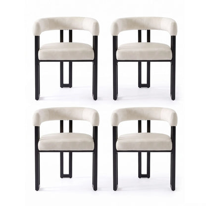 Artiss Dining Chairs Set of 4 Velvet Upholstered Barrel Chairs with Curved Armrests & Back Beige - Image 3