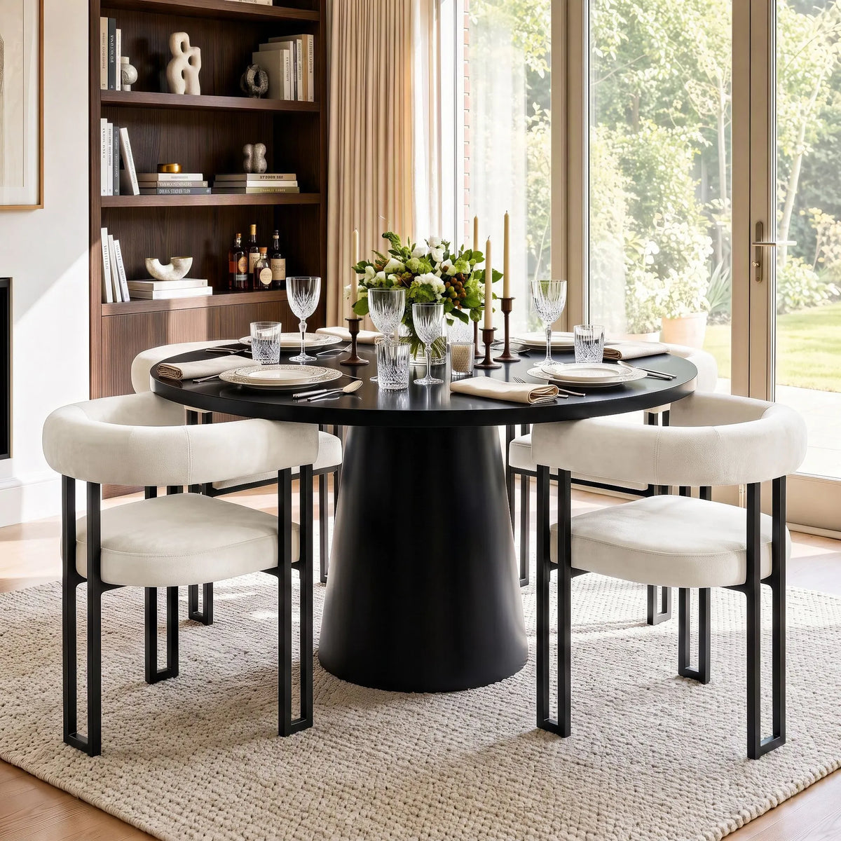 Artiss Dining Chairs Set of 4 Velvet Upholstered Barrel Chairs with Curved Armrests & Back Beige - Image 4