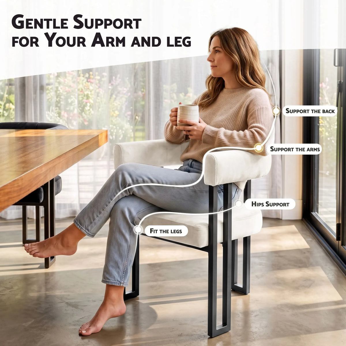 Artiss Dining Chairs Set of 4 Velvet Upholstered Barrel Chairs with Curved Armrests & Back Beige - Image 6