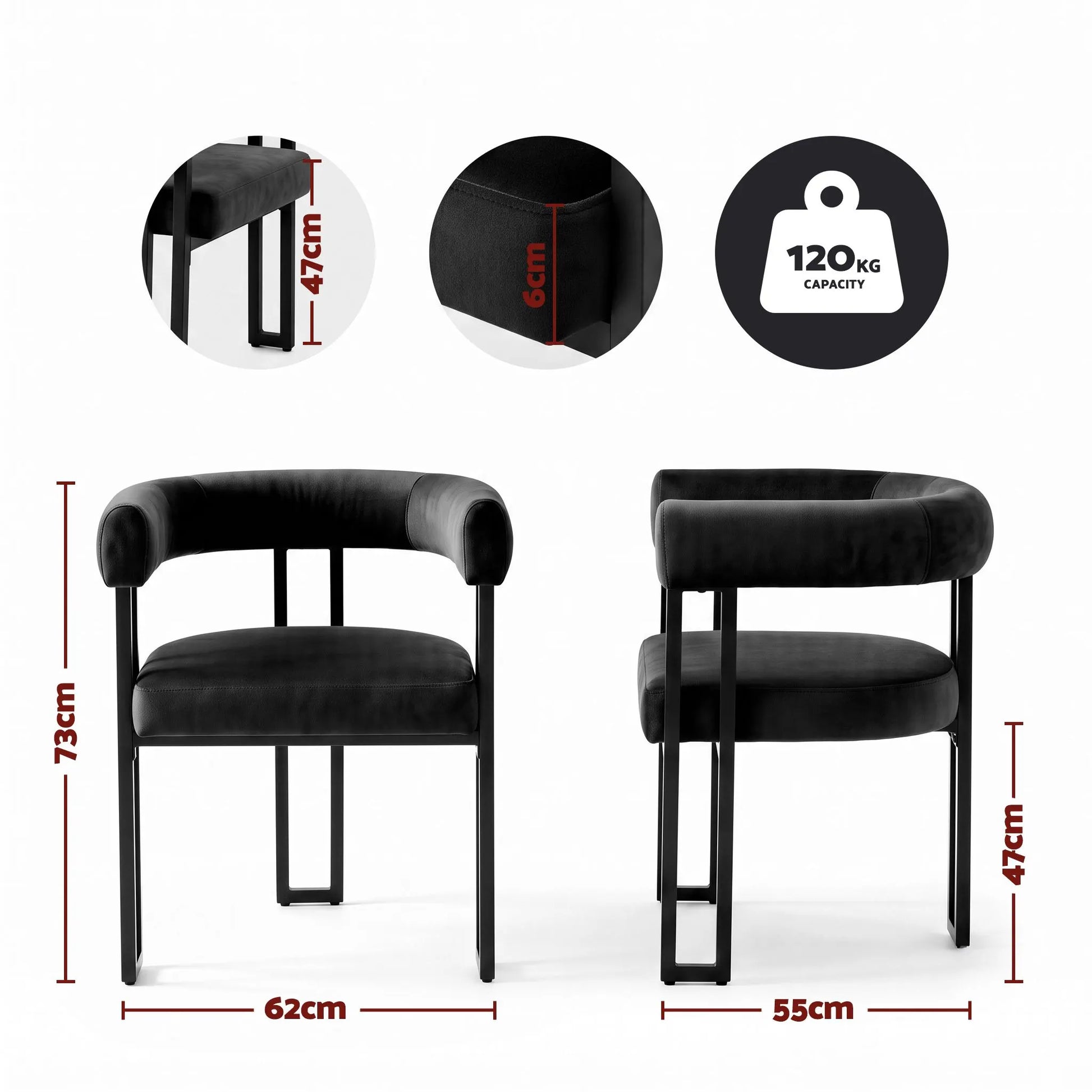 Artiss Dining Chairs Set of 2 Velvet Upholstered Barrel Chairs with Curved Armrests & Back Black - Image 2