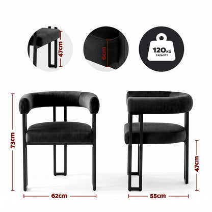 Artiss Dining Chairs Set of 2 Velvet Upholstered Barrel Chairs with Curved Armrests & Back Black - Image 2