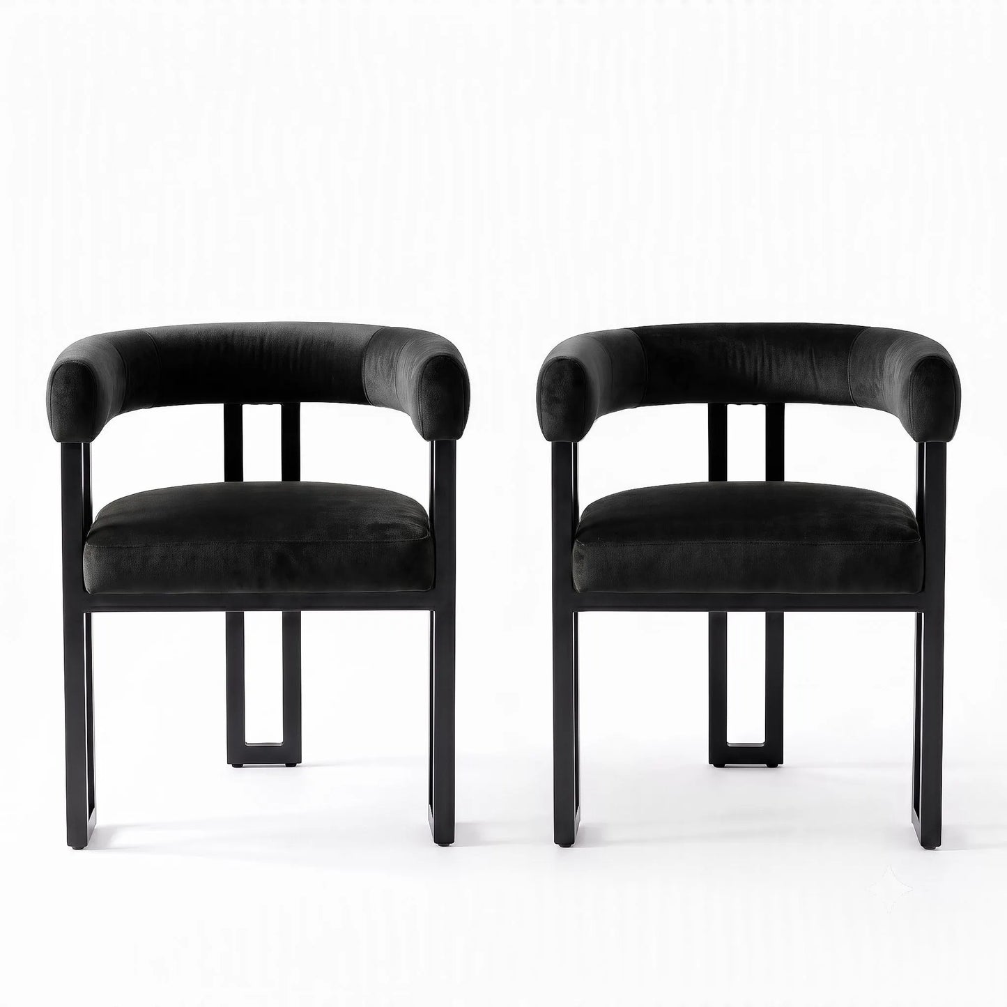 Artiss Dining Chairs Set of 2 Velvet Upholstered Barrel Chairs with Curved Armrests & Back Black - Image 3