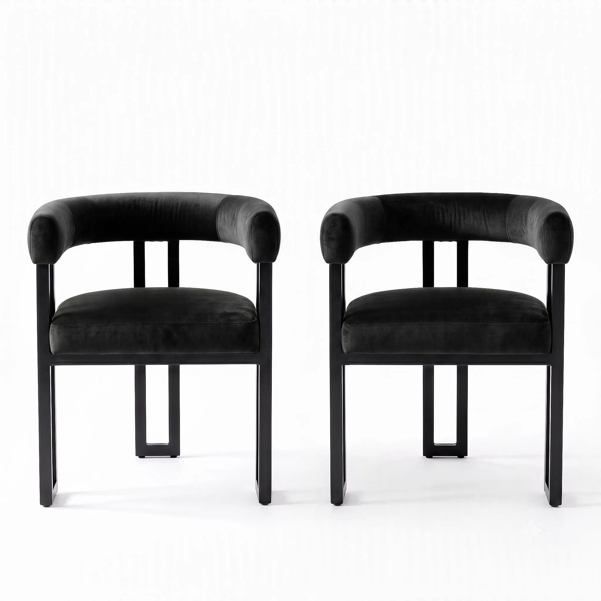 Artiss Dining Chairs Set of 2 Velvet Upholstered Barrel Chairs with Curved Armrests & Back Black - Image 3