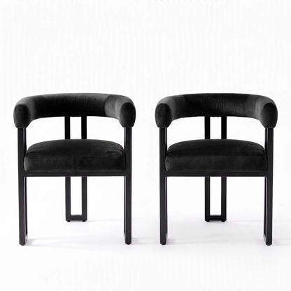 Artiss Dining Chairs Set of 2 Velvet Upholstered Barrel Chairs with Curved Armrests & Back Black - Image 3