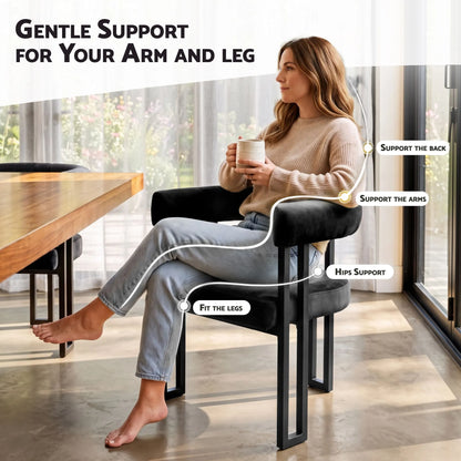 Artiss Dining Chairs Set of 2 Velvet Upholstered Barrel Chairs with Curved Armrests & Back Black - Image 6