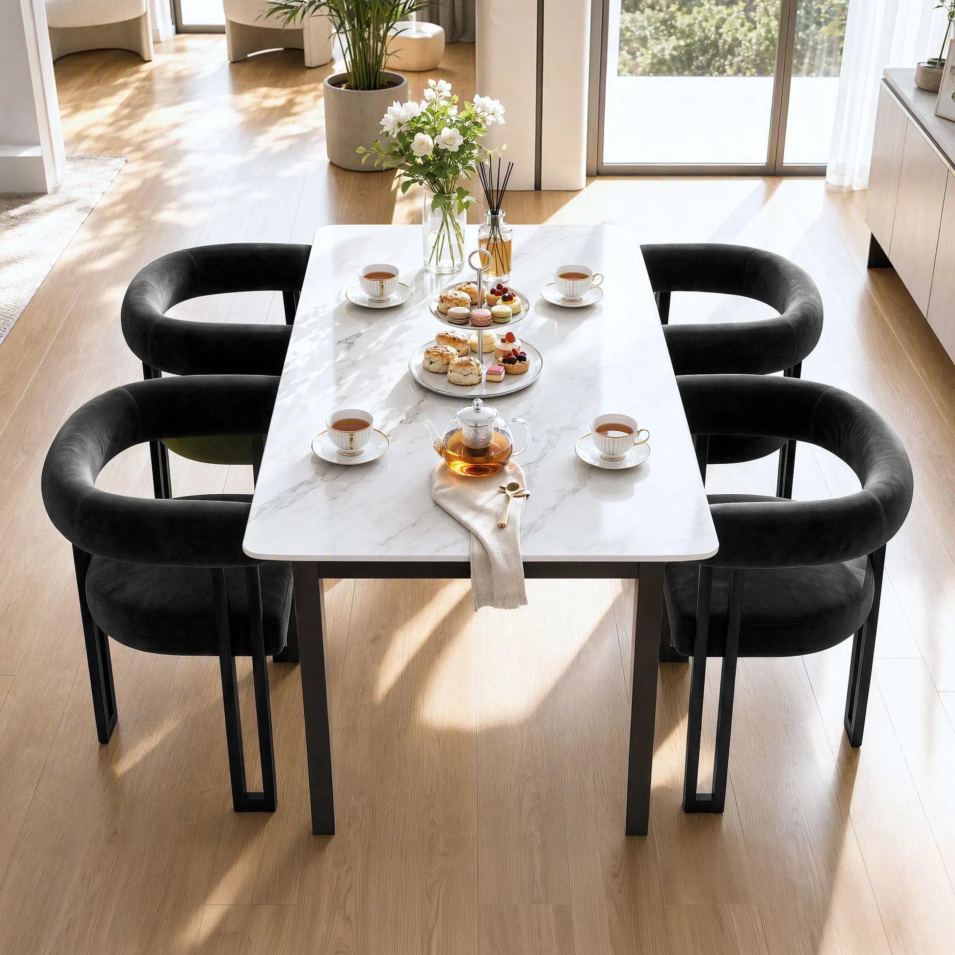 Artiss Dining Chairs Set of 2 Velvet Upholstered Barrel Chairs with Curved Armrests & Back Black - Image 7