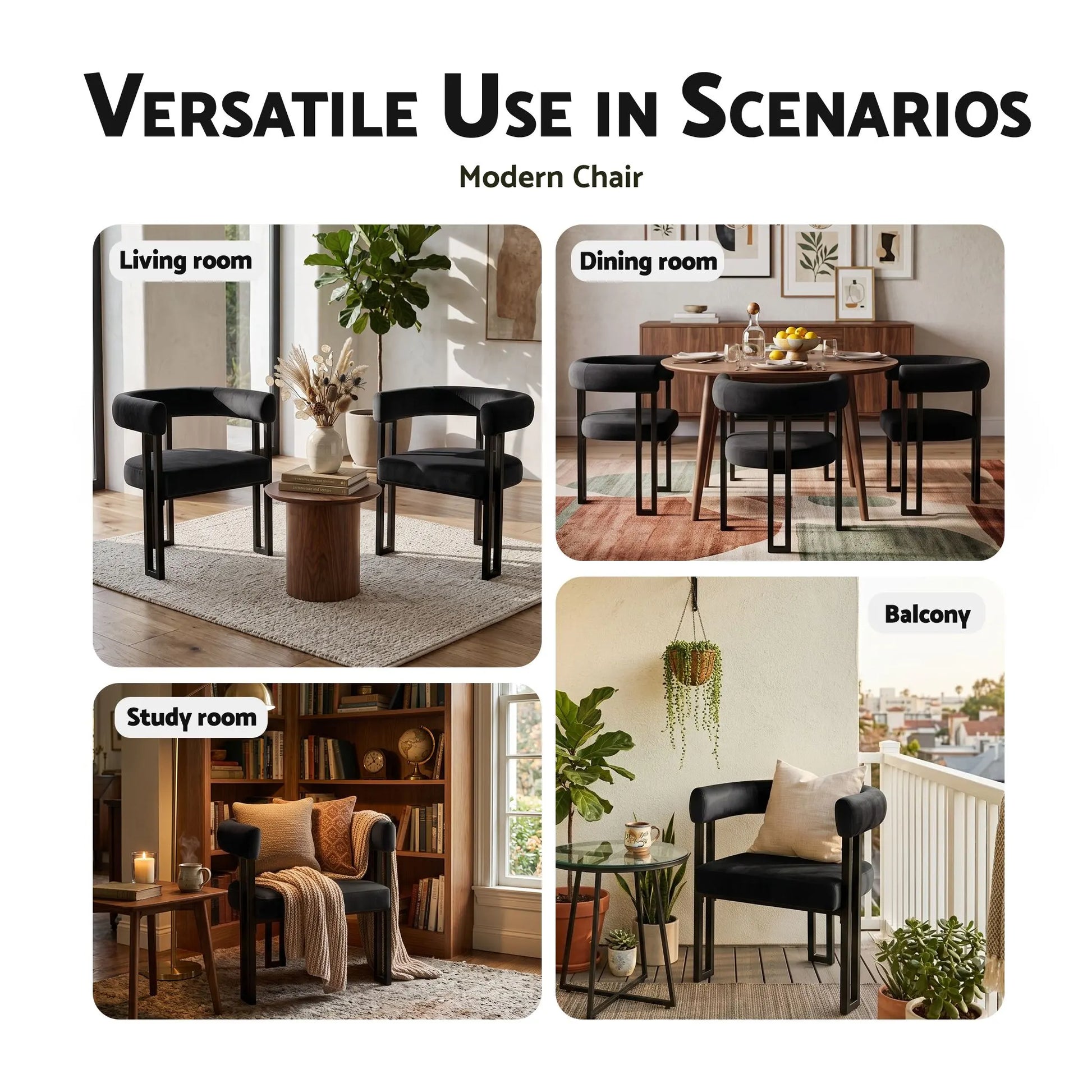 Artiss Dining Chairs Set of 2 Velvet Upholstered Barrel Chairs with Curved Armrests & Back Black - Image 9