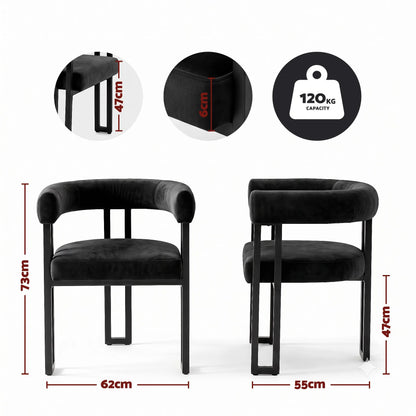 Artiss Dining Chairs Set of 6 Velvet Upholstered Barrel Chairs with Curved Armrests & Back Black - Image 2