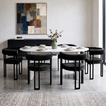 Artiss Dining Chairs Set of 6 Velvet Upholstered Barrel Chairs with Curved Armrests & Back Black - Image 4