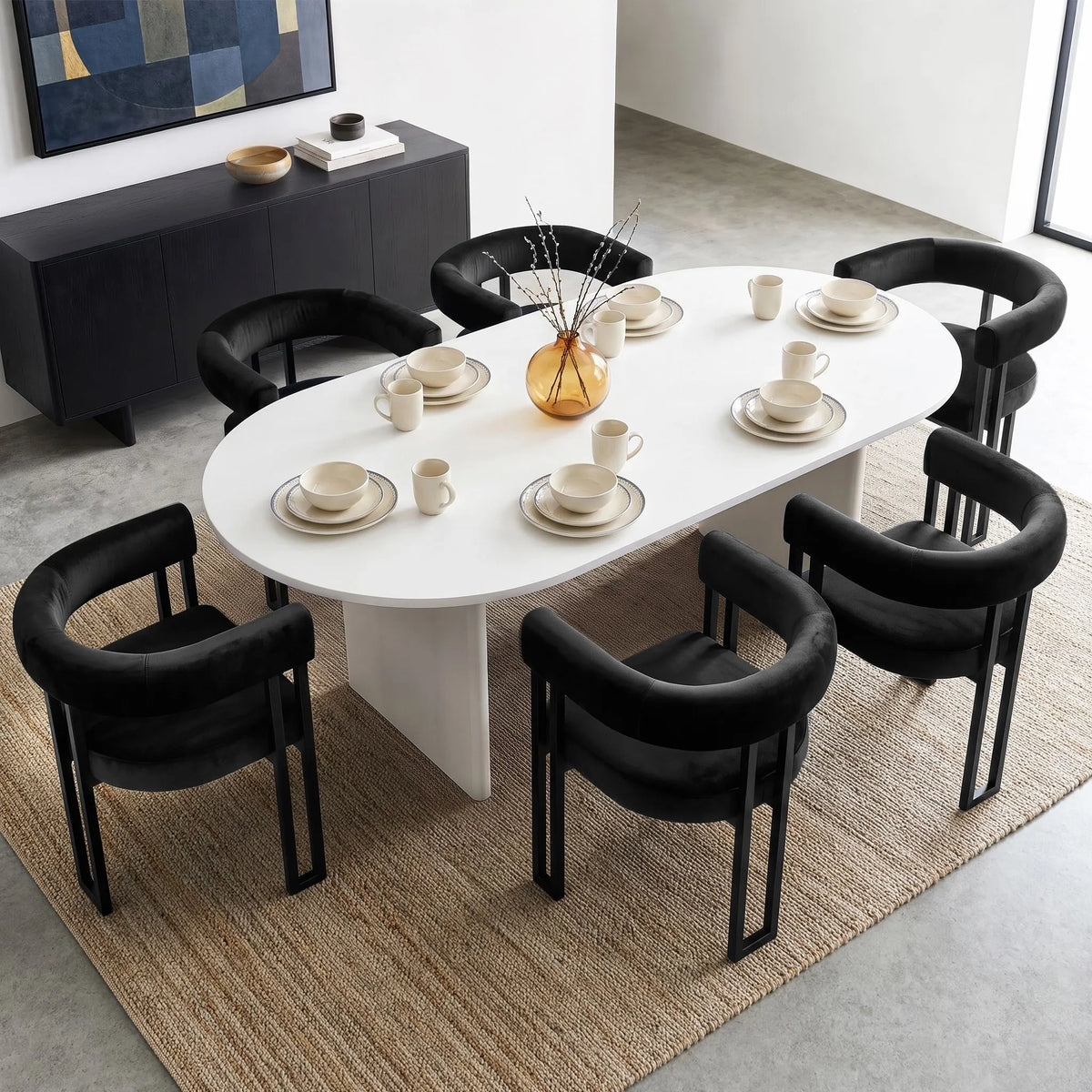 Artiss Dining Chairs Set of 6 Velvet Upholstered Barrel Chairs with Curved Armrests & Back Black - Image 8