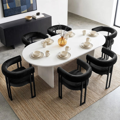 Artiss Dining Chairs Set of 6 Velvet Upholstered Barrel Chairs with Curved Armrests & Back Black - Image 8