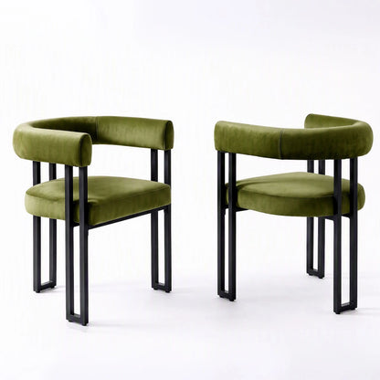 Artiss Dining Chairs Set of 2 Velvet Upholstered Barrel Chairs with Curved Armrests & Back Green