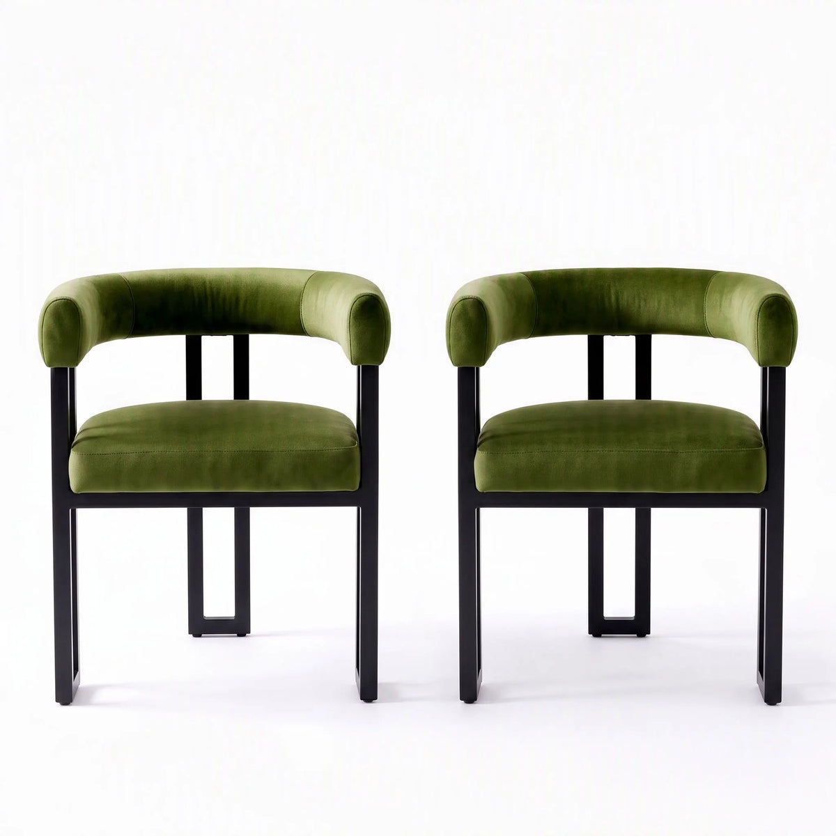 Artiss Dining Chairs Set of 2 Velvet Upholstered Barrel Chairs with Curved Armrests & Back Green - Image 3