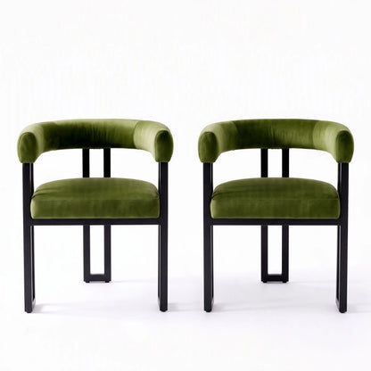 Artiss Dining Chairs Set of 2 Velvet Upholstered Barrel Chairs with Curved Armrests & Back Green - Image 3