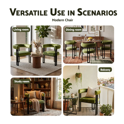 Artiss Dining Chairs Set of 2 Velvet Upholstered Barrel Chairs with Curved Armrests & Back Green - Image 9