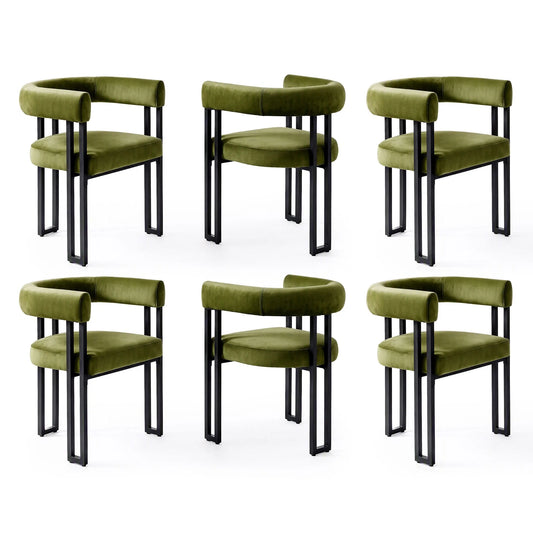 Artiss Dining Chairs Set of 6 Velvet Upholstered Barrel Chairs with Curved Armrests & Back Green