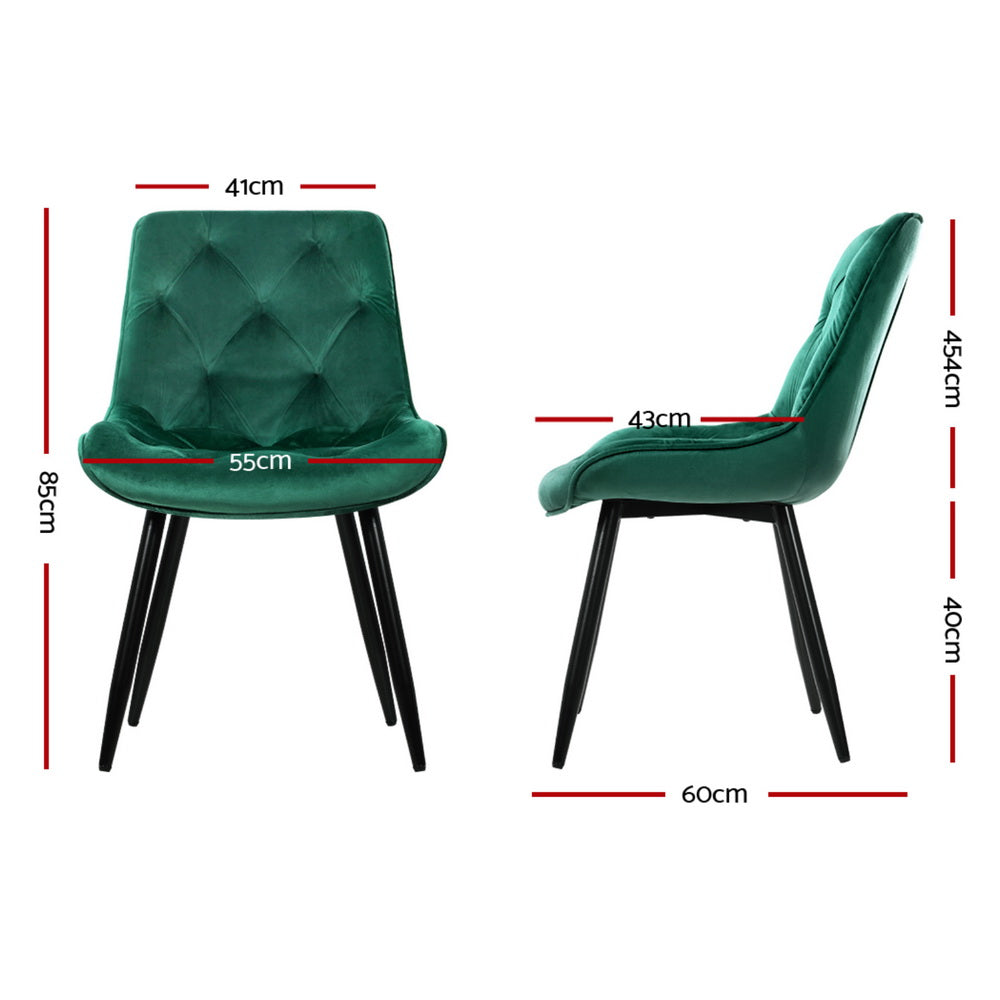 Artiss Dining Chairs Set of 4 Velvet Diamond Tufted Green - Image 2