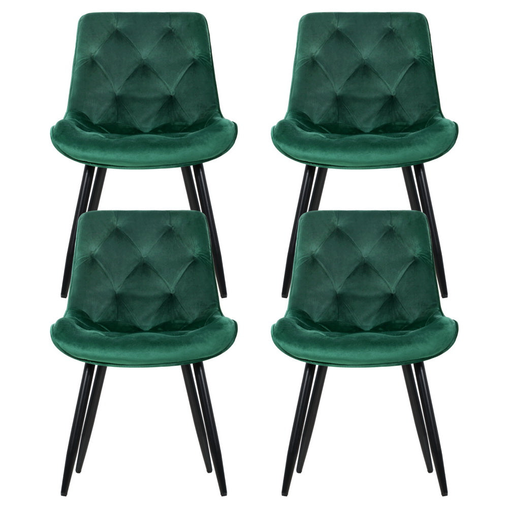 Artiss Dining Chairs Set of 4 Velvet Diamond Tufted Green - Image 3