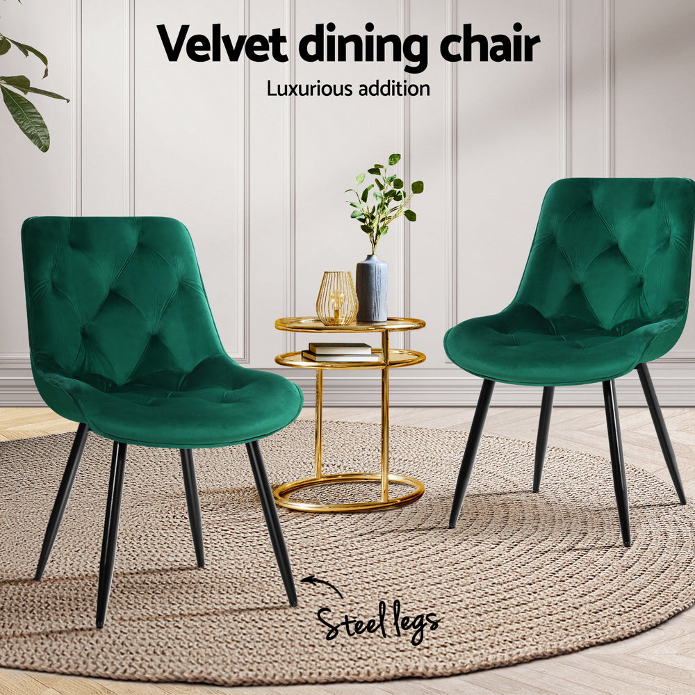 Artiss Dining Chairs Set of 4 Velvet Diamond Tufted Green - Image 4