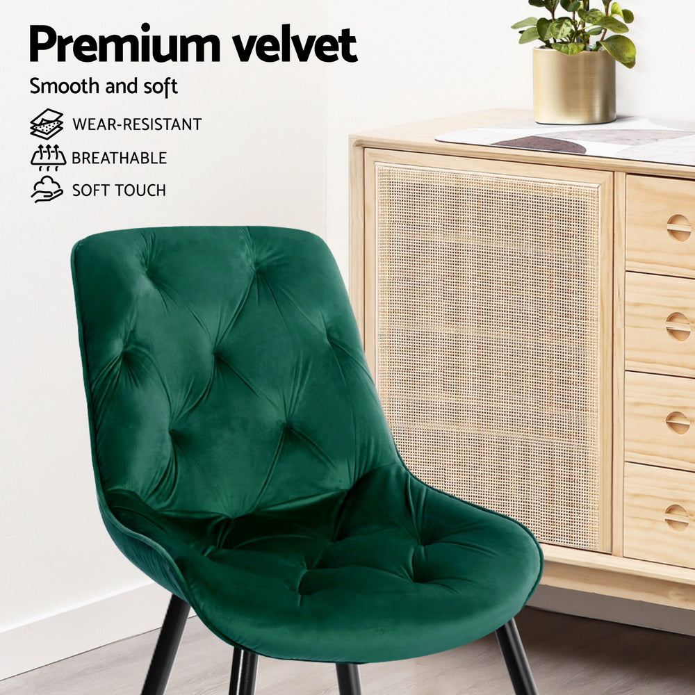 Artiss Dining Chairs Set of 4 Velvet Diamond Tufted Green - Image 5