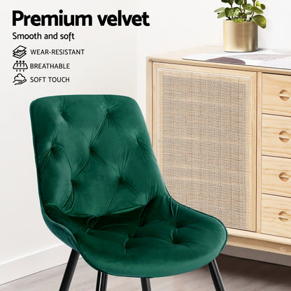 Artiss Dining Chairs Set of 4 Velvet Diamond Tufted Green - Image 5