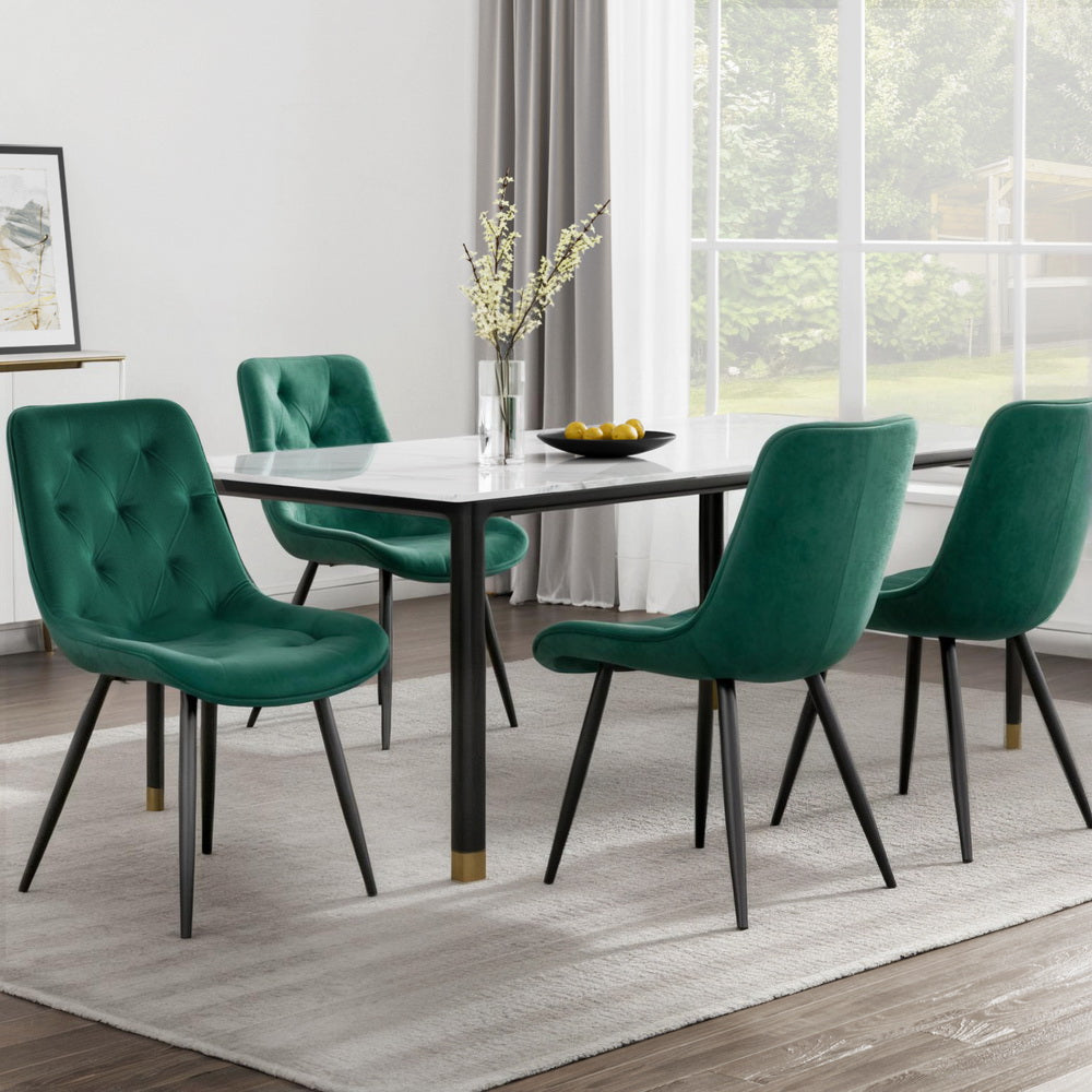 Artiss Dining Chairs Set of 4 Velvet Diamond Tufted Green - Image 7